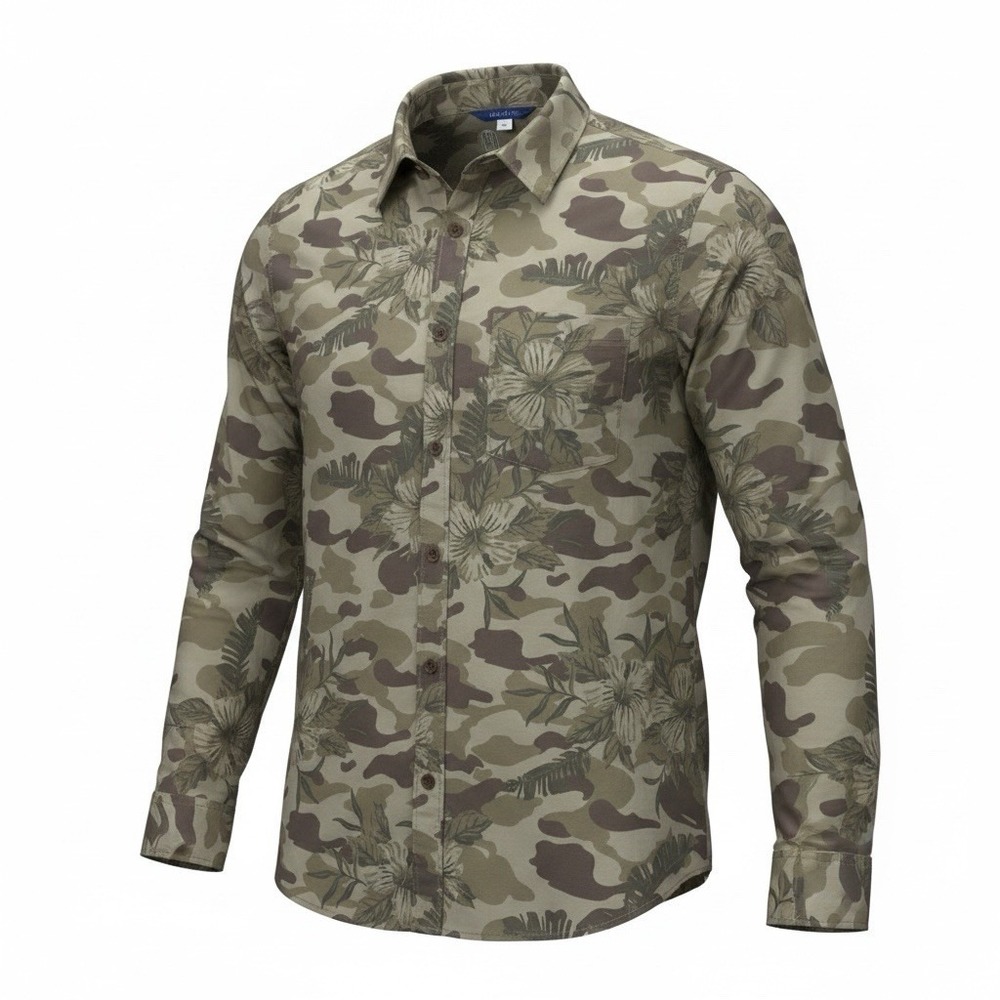 H&M Divided Camo Floral Button Up Shirt Men's XL Green Military Print Streetwear